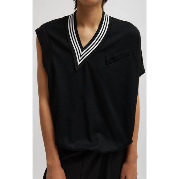 NEW TIBI wool jersey tennis vest in black - Picture 2 of 3